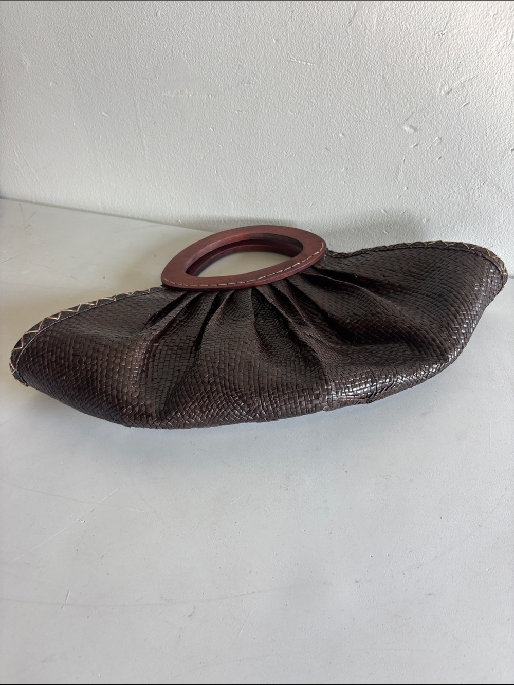 Brown raffia Woven wooden Top-Handle Bag - Picture 6 of 9